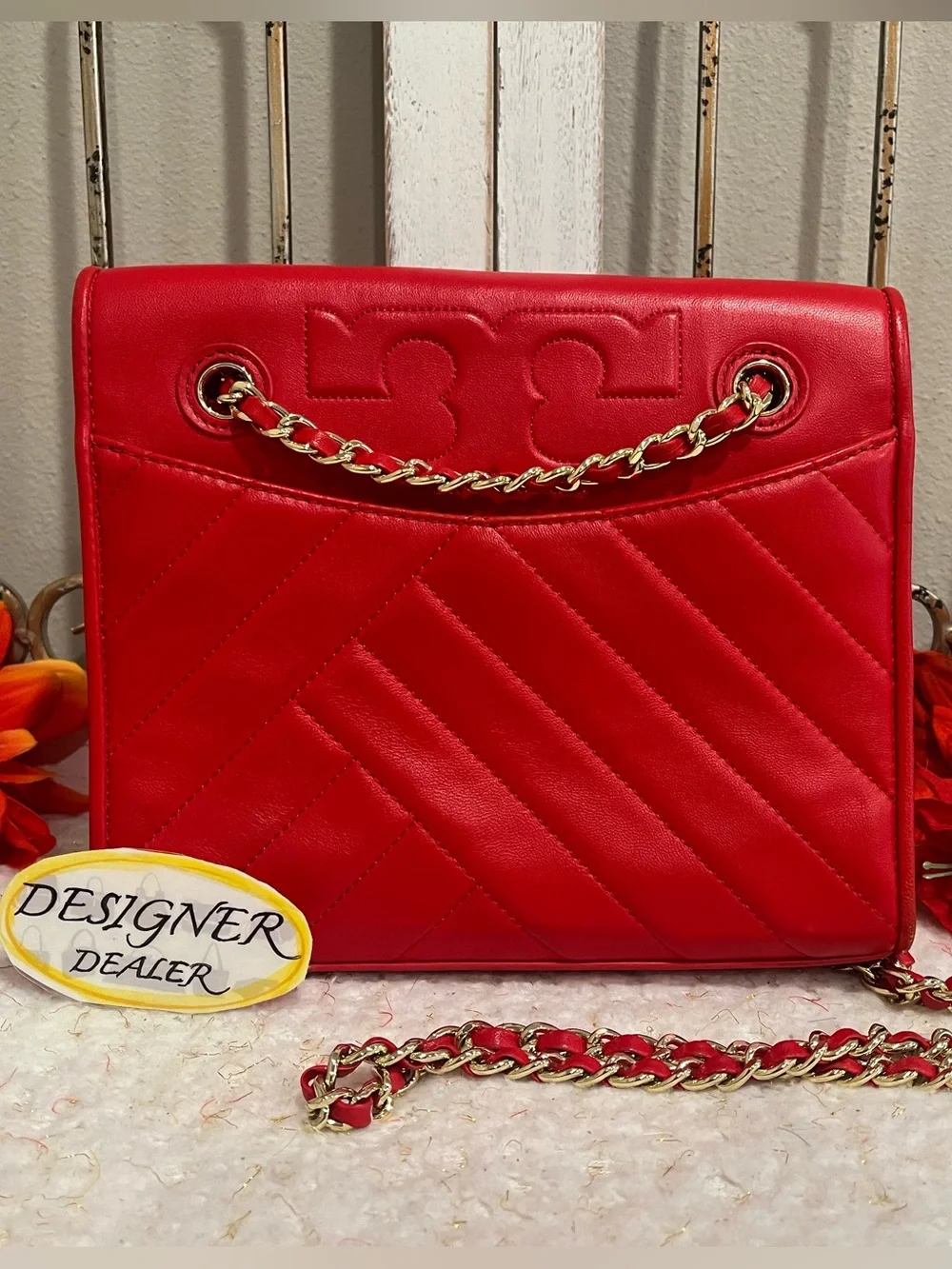 TORY BURCH Alexa Red Quilted Convertible Shoulder Bag
